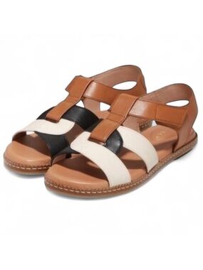 Cole Haan Josie Fisherman Sandals in Black & Tan Leather Size 7B NWOT